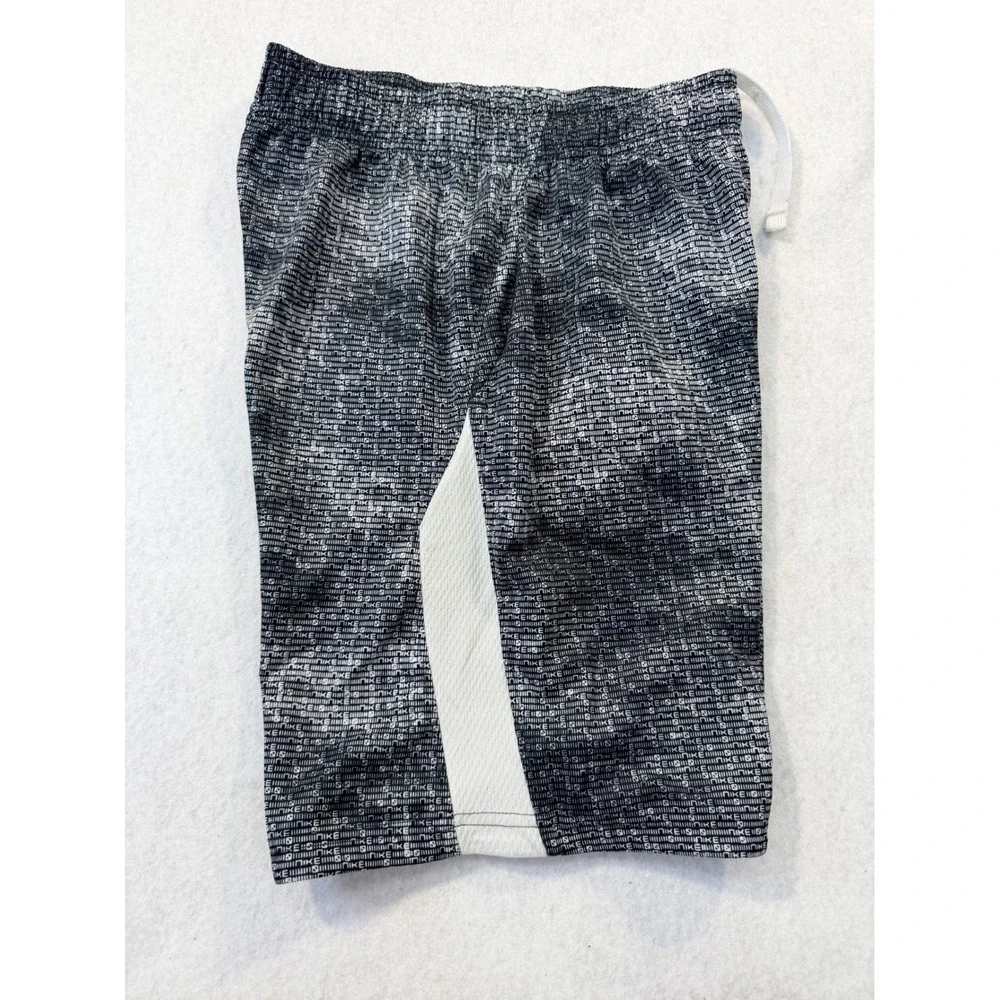 Nike Mens Monogram Logo Athletic Shorts Black Grey White Elastic Waist Size XL